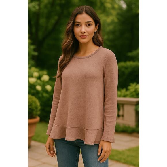 easel Sweaters - Easle Knit Pullover Sweater XL Round Neck Ruffle Hem Boho Fairy Cottage Cozy